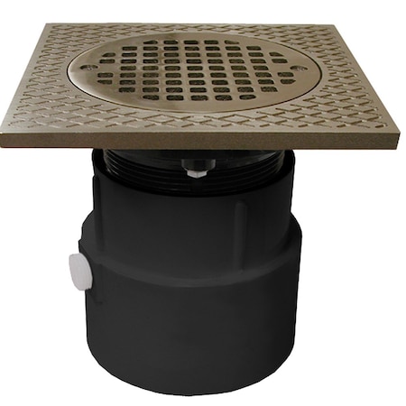 Jones Stephens 4in. PVC Over Pipe Fit Drain Base with 3-1/2in. Plastic Spud and 5in. Nickel Bronze Strainer D53252